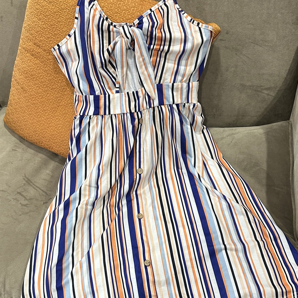 Striped Sleeveless Dress with Tie Front